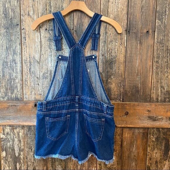 Jordache Girls Size XL 14-16 Blue Denim Lace Accents Bib Shorts Overalls - Picture 7 of 9